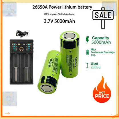 *-high-quality 26650 battery 5000mAh 3.7V 50A lithium-ion rechargeable battery, suitable for LED flashlights+chargers and DIY*.;