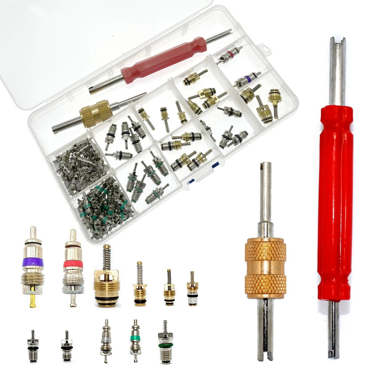 100Pcs/box R134A Car A/C Core Valves Automotive Air Conditioning Assortment Kit 1