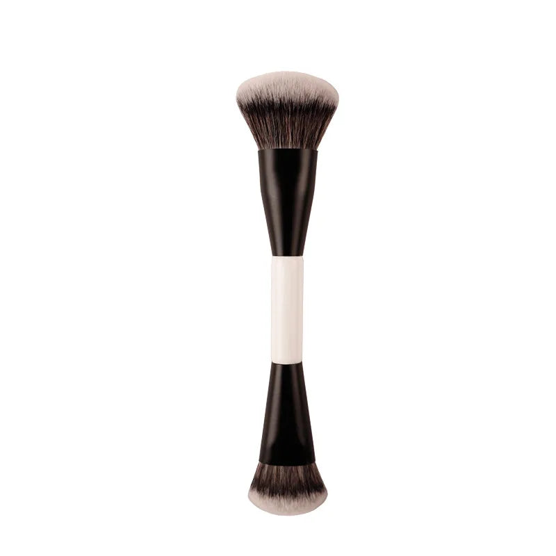 Double-Ended Angled Foundation Brush, Multifunctional Blush Brush with Wood Handle, Professional Cosmetic Tool