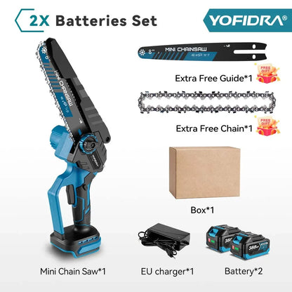 YOFIDRA 3500W 8 Inch Brushless Electric Chainsaw Cordless Electric Cutting Pruning Chain Saw Garden Tool For Makita Battery Pin