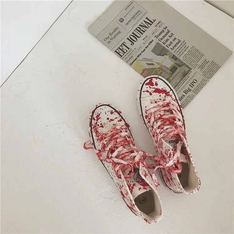 Graffiti Sneakers Men Women Black Ink Dirty Shoes Size 35-44 College Hiphop Style School Couple Shoes 2024 Spring Canvas Sneaker