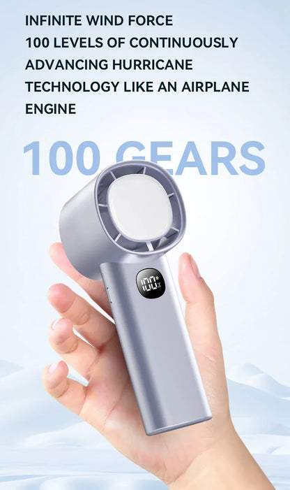 Night Light Cooling Fan 5000mAh Handheld Cooling Fan Portable Handheld Turbo Fan 100 Wind Speeds Adjustable Mini Personal Fan