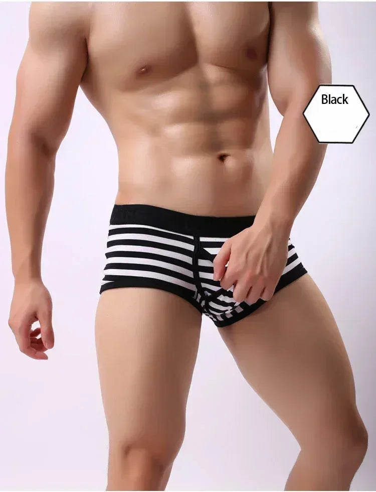 Cotton Men Boxers Men Soft Penis U-Pouch Underwear Underpants Shorts Breathable Striped Hot Male Underwear