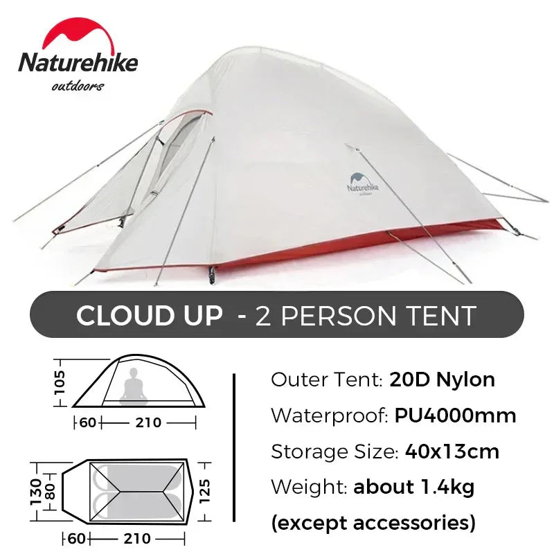 Naturehike Upgraded Cloud Up 2 Person Tent Outdoor Camping Tent Ultralight Waterproof Tent Free Standing Hiking Backpacking Tent