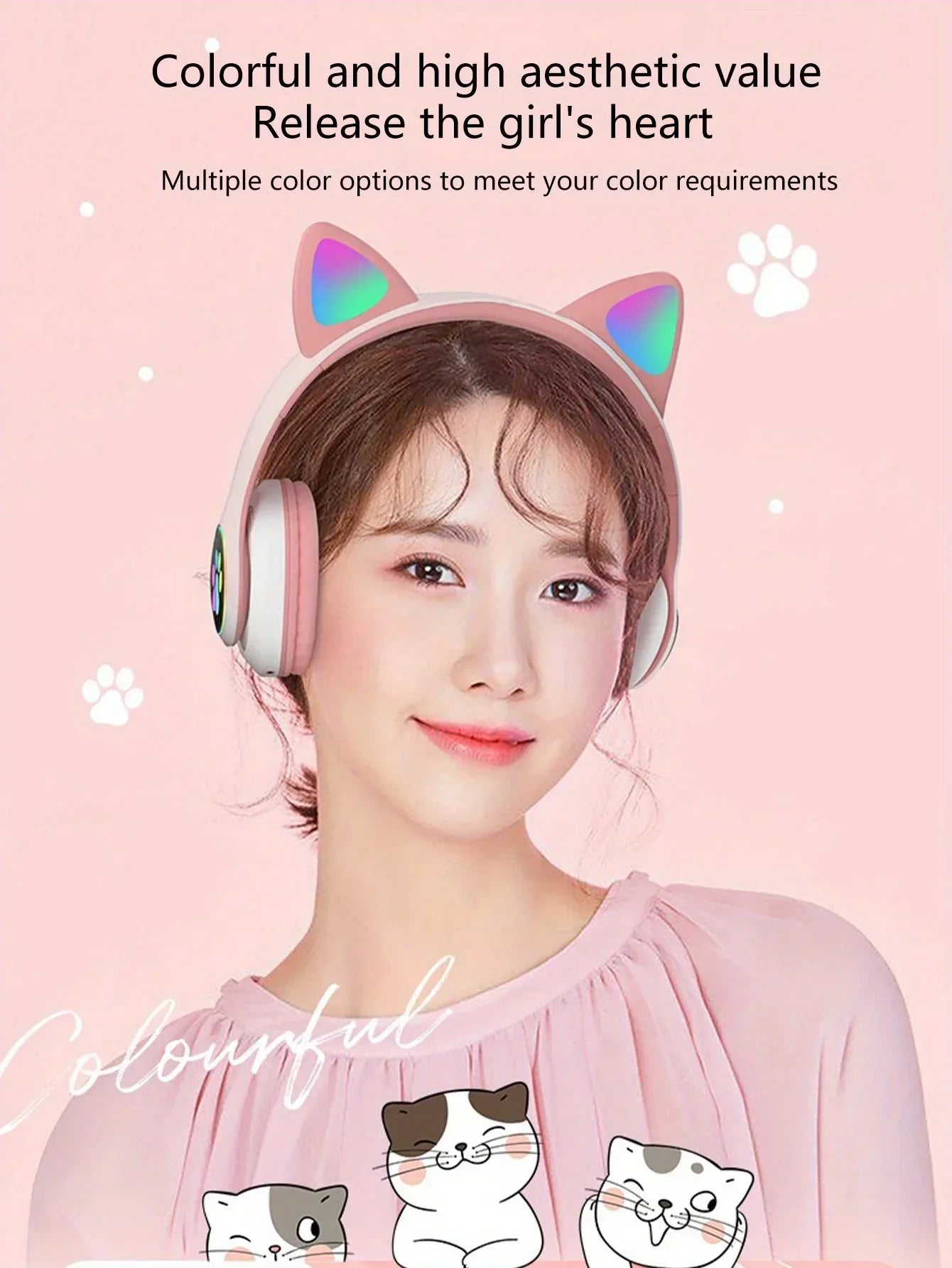 New Flash Light Cute Cat Ears Wireless Headphone with Mic Control LED Kid Girl Stereo Music Helmet Phone Bluetooth Headset Gift