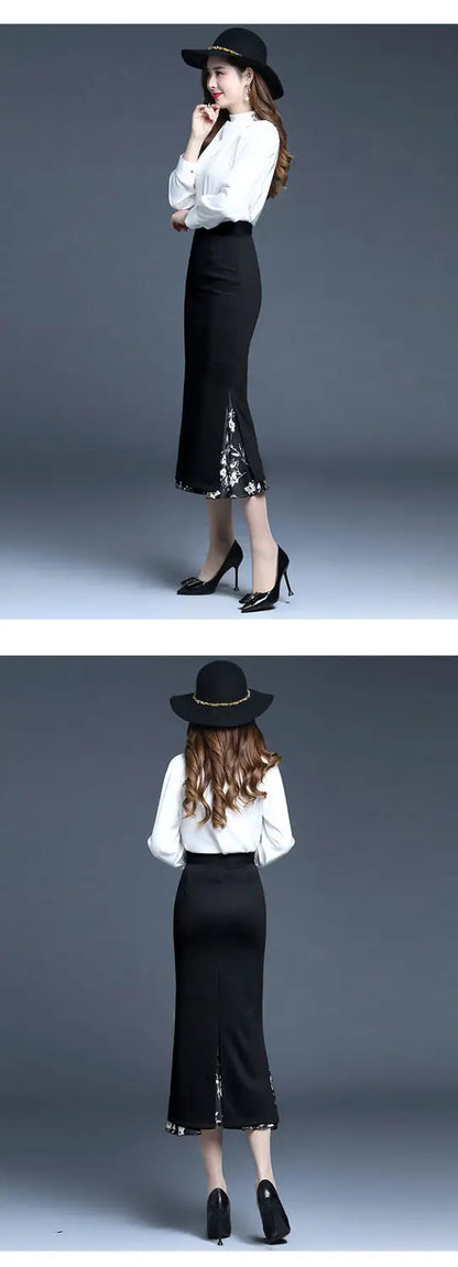 New Mermaid Hem Skirt Women Spring Autumn Mid Length High End Fashion Split Wrap Skirt