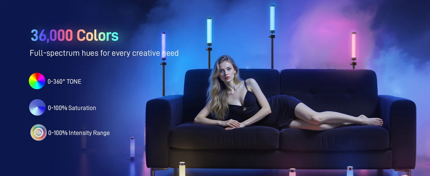 PHOTOOLEX RGB Video Light Handheld Magnetic Tube Light Design  2500K-9000K Photography Studio Lamp 12 Light Effects LED Tube