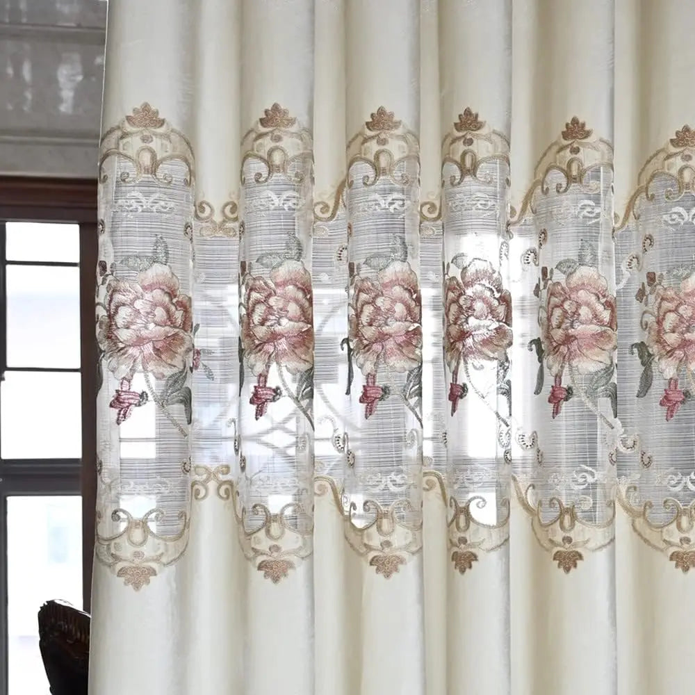 Luxury European Style Velvet Embroidery Curtains for Living Room Bedroom Embroidery Flowers Semi Hollow Blackout Curtain 1 Panel