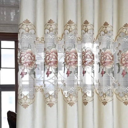 Luxury European Style Velvet Embroidery Curtains for Living Room Bedroom Embroidery Flowers Semi Hollow Blackout Curtain 1 Panel