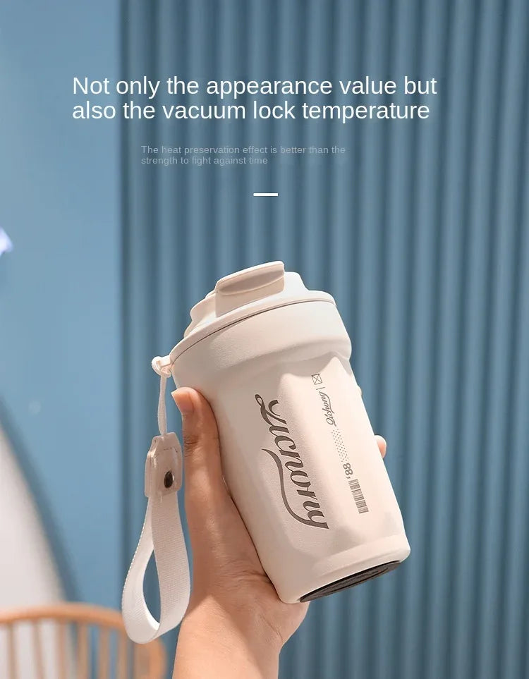 480ml Portable Thermal Coffee Mug Double Layer Stainless Steel Coffee Mug with Lid Car Thermos Milk Juice Water Bottle Gift Mug