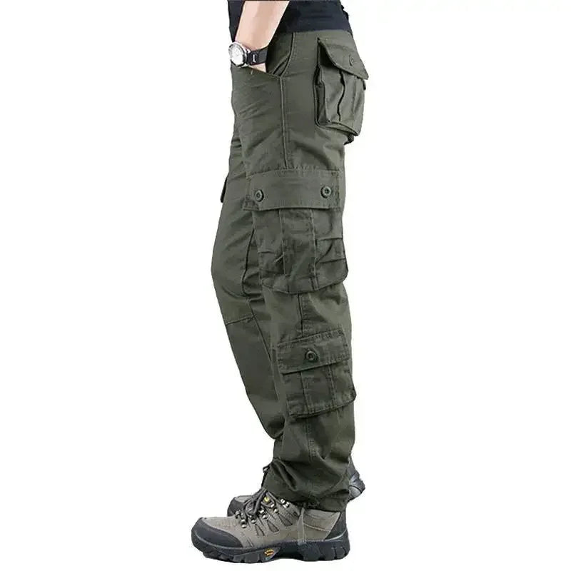 Cross-Border Men's Cargo Pants Spring Autumn Loose-Fit Pure Cotton Multi-Pocket Plus Size Straight-Leg Casual Pants
