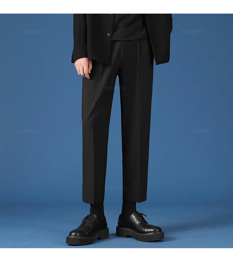 All Seasons New Smooth Pendulous Suit Pants Men Business Long Trousers Korean Formal Ankle Length Pant Male Plus Size 40