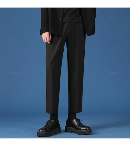 All Seasons New Smooth Pendulous Suit Pants Men Business Long Trousers Korean Formal Ankle Length Pant Male Plus Size 40