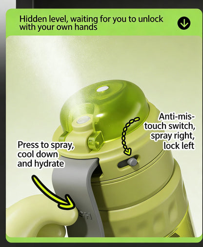750ML Portable Mist Spray Water Bottle Double Drinking Sports Bottle Leakproof Gym Running Hiking Camping Outdoor Activity Gift