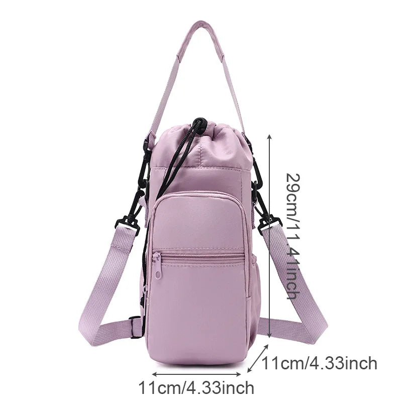Portable Water Bottle Bag with Adjustable Strap Thermal Mugs Insulated Protective Cover Phone Pocket Outdoor Sports Travel Bag
