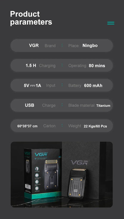 VGR 363 Razor Electric Shaver Professional Hair Trimmer Rechargeable Shaving Barber Beard Trimmer Foil Hair Shaver for Men