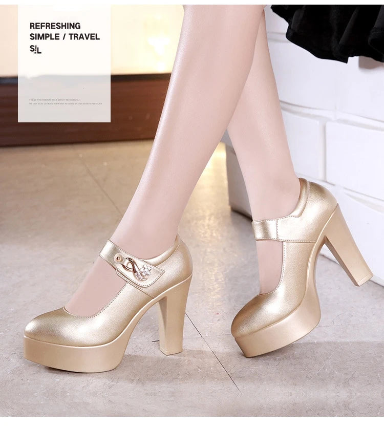 5 8 10cm Small Size 32-44 Elegant Gold Silver Wedding Shoes Women Platform Pumps 2026 Block High Heels Shoes Dress Office Model