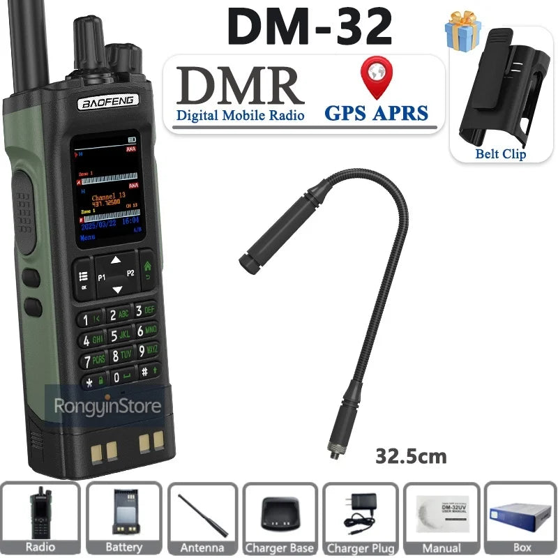 BAOFENG DM-32 with Belt Holster DMR Radio Digital Walkie Talkie GPS APRS 999 Channel Dual Mode Analog Dual Time Slot For Hiking