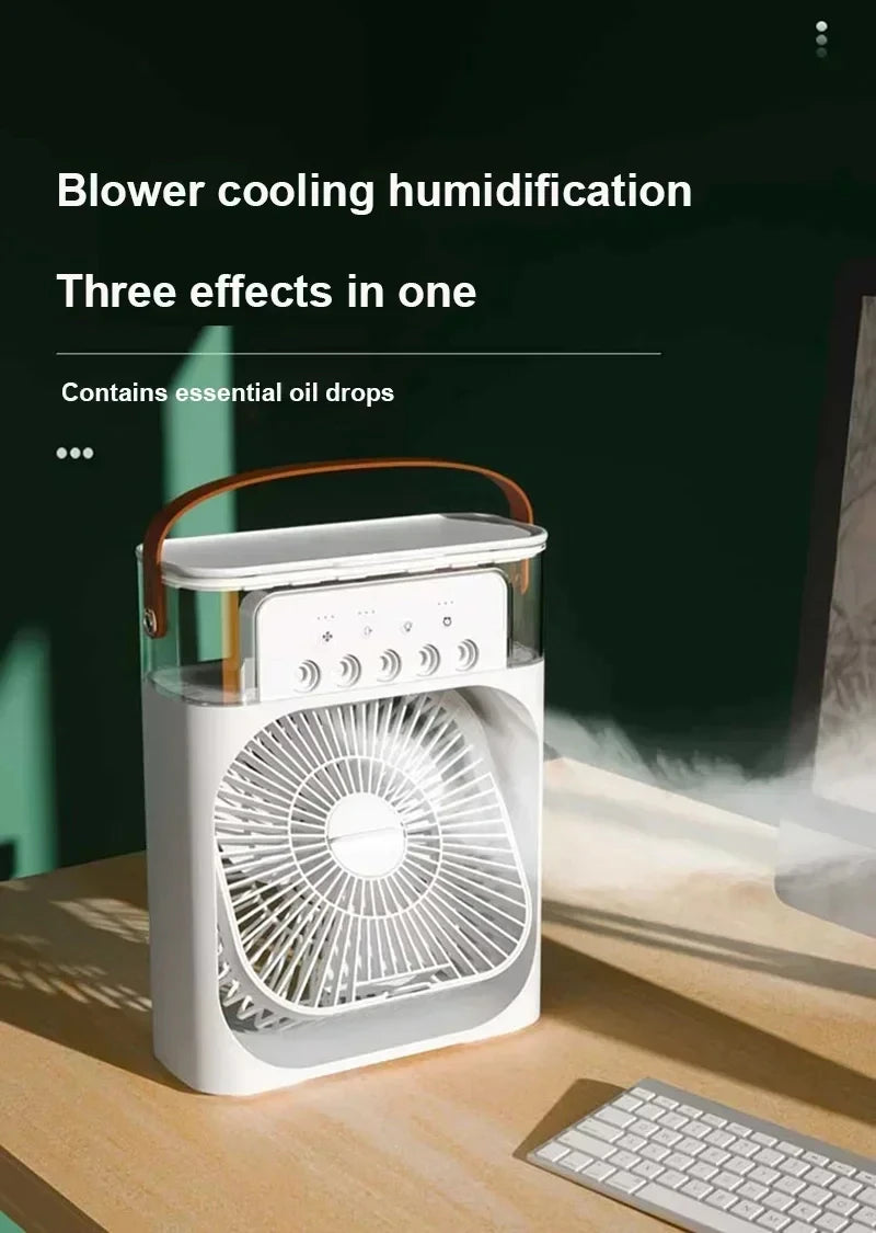 New 3 In 1 Mini Air Cooler Portable Fan Air Conditioner Humidifier with LED Night Light Adjustable Wind Speed Desktop CoolingFan