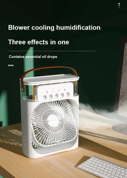 New 3 In 1 Mini Air Cooler Portable Fan Air Conditioner Humidifier with LED Night Light Adjustable Wind Speed Desktop CoolingFan