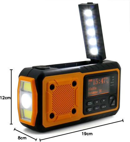 Solar Crank DAB+ FM Radio with 5000 mAh Power Bank,  Bluetooth speaker Emergency Radio, USB-C  Phone Charge, SOS Alarm, Torch