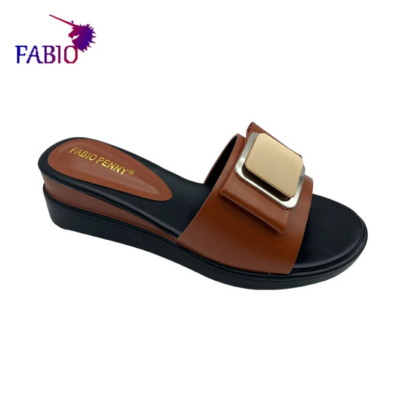 FABIO PENNY's 2026 new popular exquisite metal fashion thick-soled design slippers summer parties comfortable ladies' slippers
