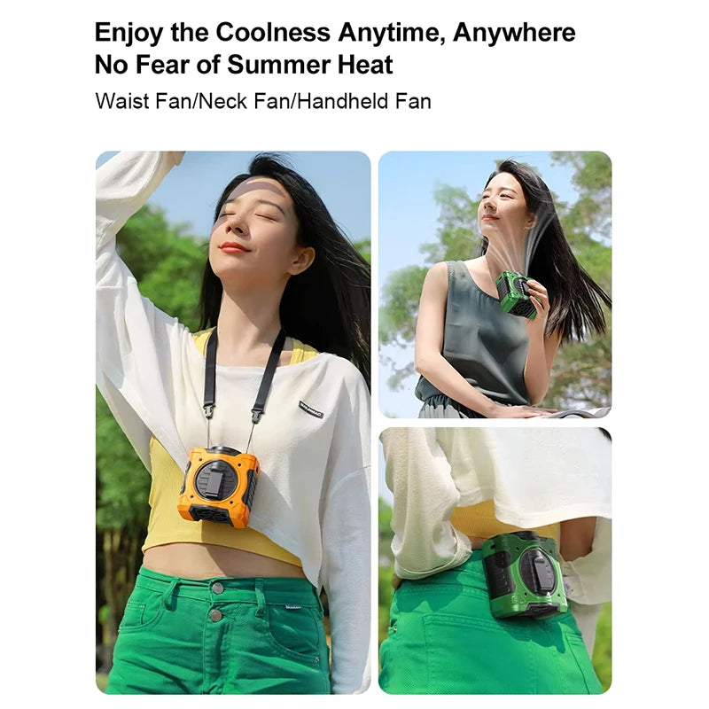 Outdoor Waist Hanging Fan Strong Wind Cooling Camping Fan Portable Hanging Neck Long Endurance Summer Waist Hanging Fan