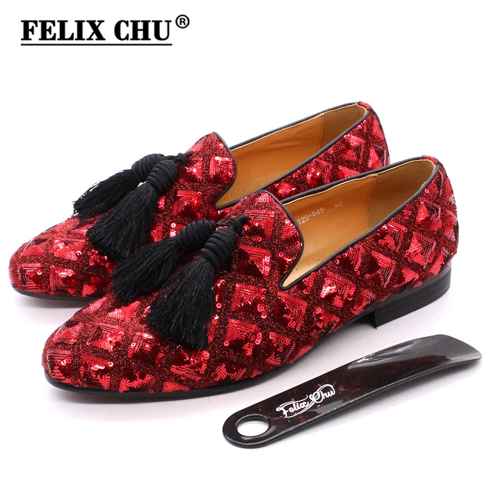 Fashion Designer Spring Summer Mens Tassel Loafers Weding Casual Shoes Black Red Luxury Brand Men's Dress Fashion Shoes for Men