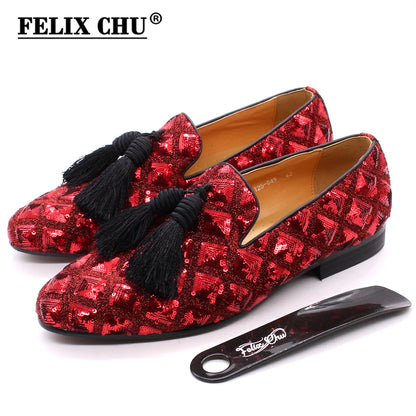 Fashion Designer Spring Summer Mens Tassel Loafers Weding Casual Shoes Black Red Luxury Brand Men's Dress Fashion Shoes for Men