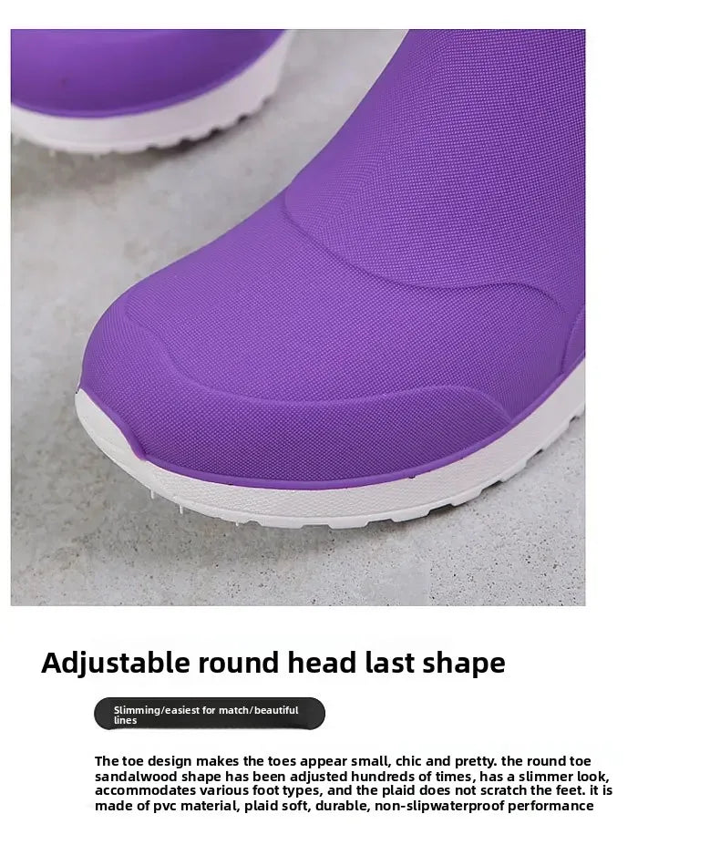 Fashionable Winter Short Ankle Women's Rain Boots Waterproof Slip Resistant Car Wash Shoes Adult Fleece Lined PVC Ladies Footwea