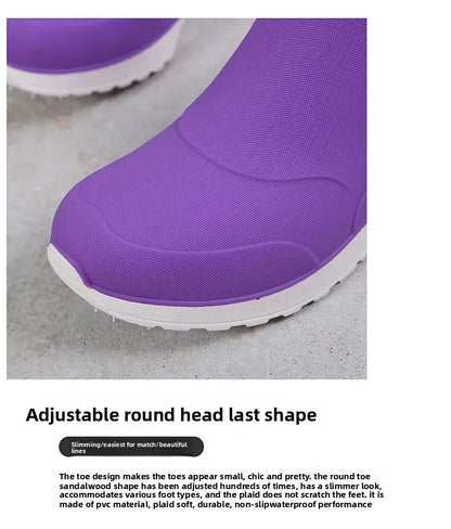 Fashionable Winter Short Ankle Women's Rain Boots Waterproof Slip Resistant Car Wash Shoes Adult Fleece Lined PVC Ladies Footwea
