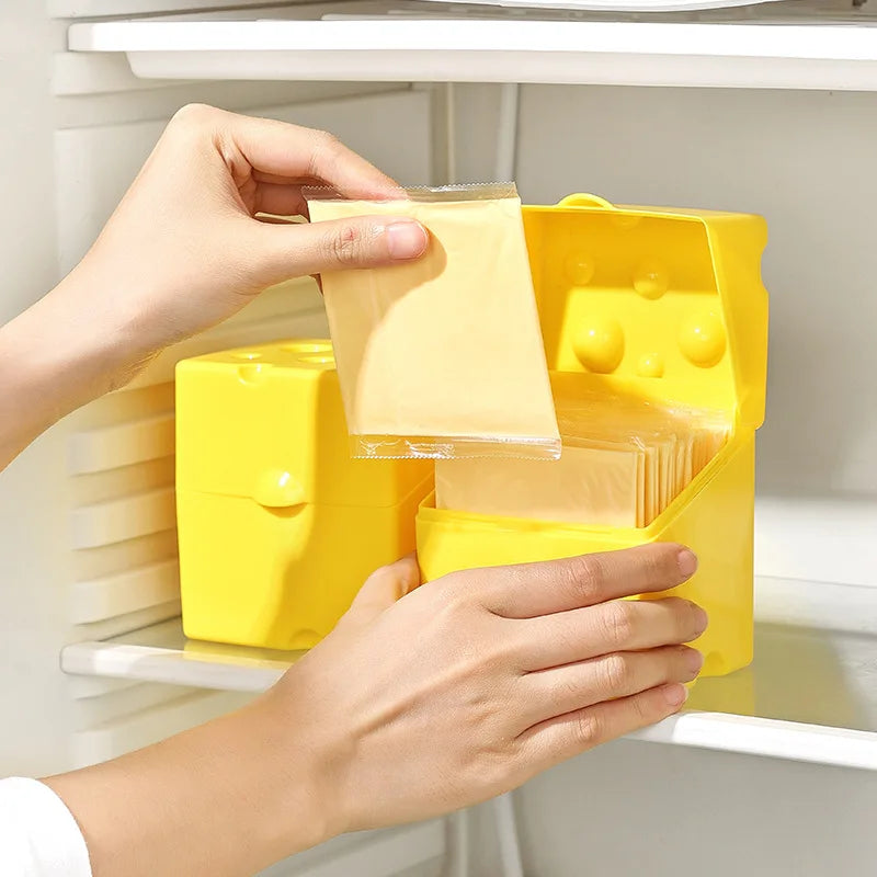 Plastic Sliced Cheese Storage Container with Lid And Holder Flip Top Butter Block Box Cheese Slice Saver Kitchen Organizer