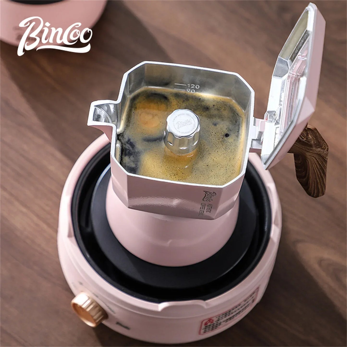 Bincoo Dual Valve Moka Pot 110v-220v Electric Heater Base Espresso Maker Brewed Coffee Mocha Pot Italian Camping Barista Tool