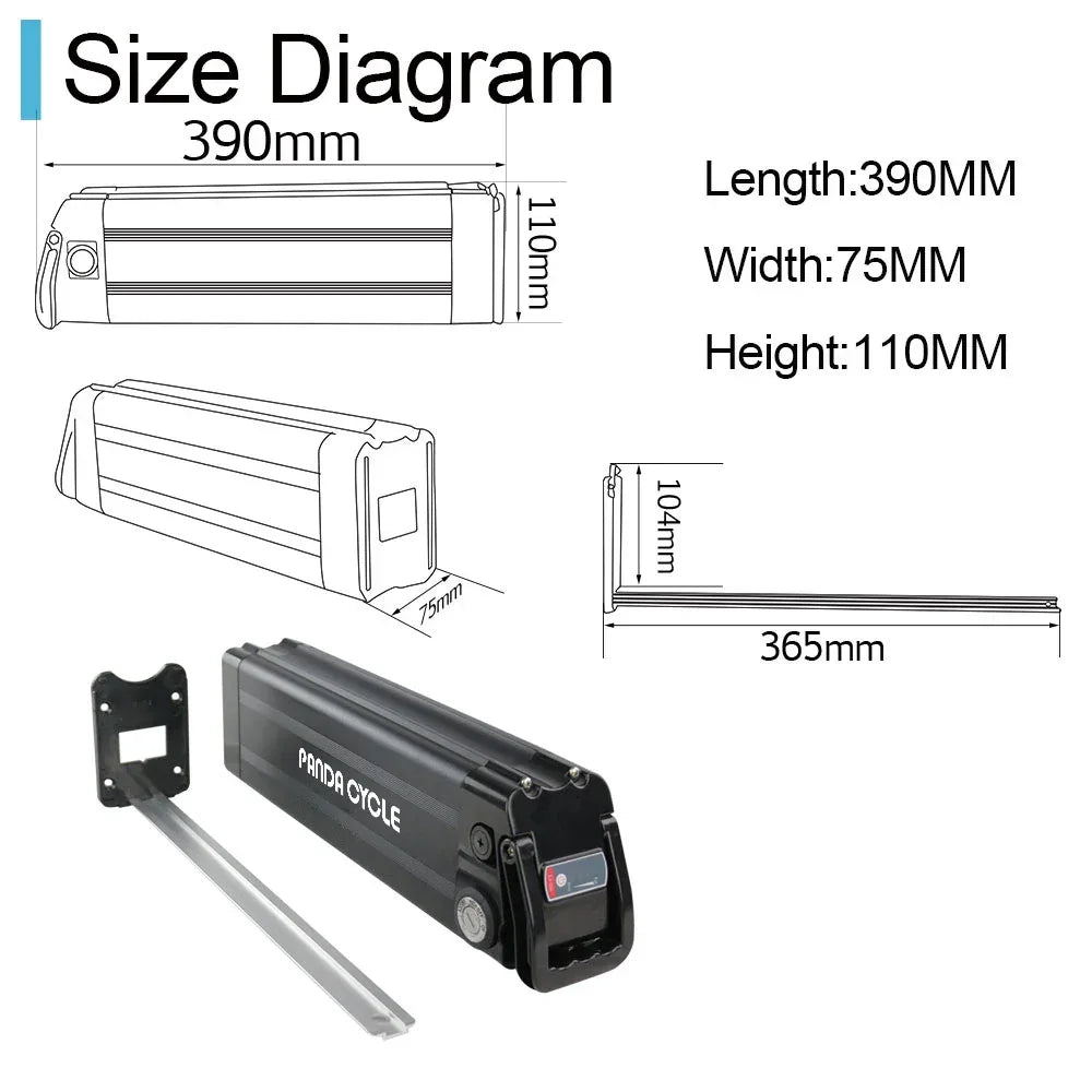 Silver Fish Ebike battery 36V 13Ah 17.5AH Electric Bicycle Battery 18650 Pack for 250W 350W 500W 750W Motor Kit