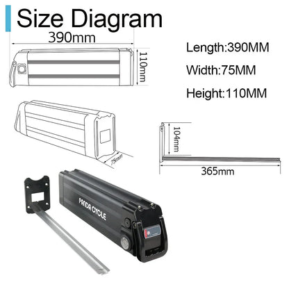 Silver Fish Ebike battery 36V 13Ah 17.5AH Electric Bicycle Battery 18650 Pack for 250W 350W 500W 750W Motor Kit