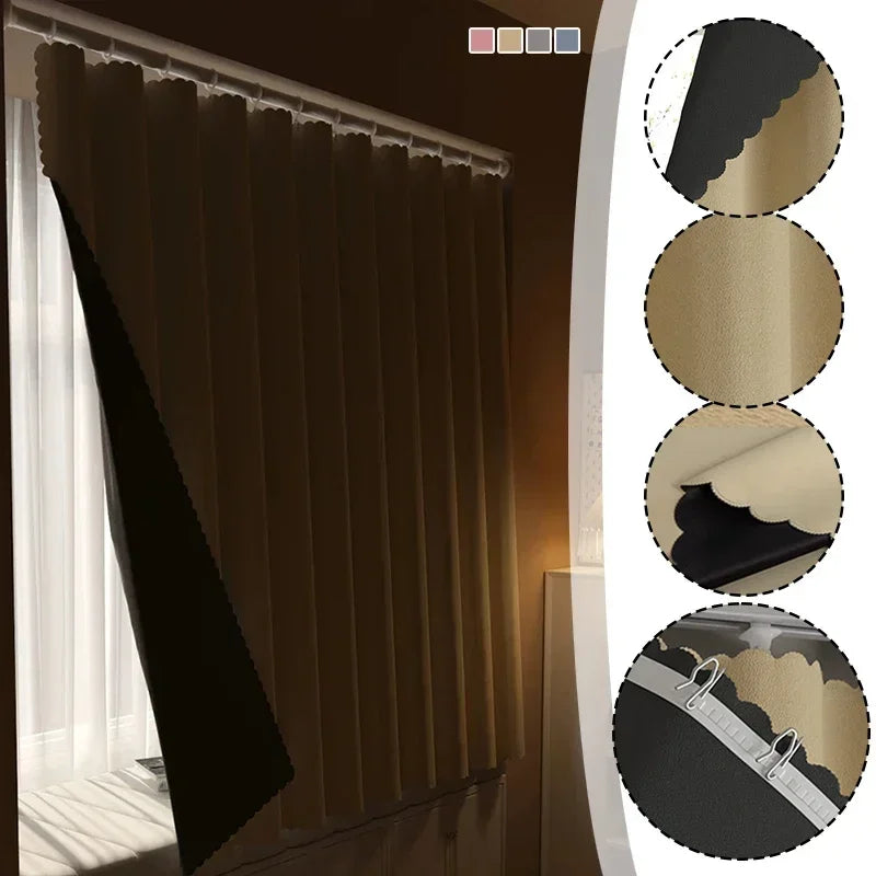 1PC 100% Blackout Curtain solid color High Shading Privacy Coated Insulated Lining Bedroom Living Room Partition Privacy Curtain