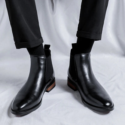 Genuine Leather Classic Men High Top Chelsea Ankle Boots High Quality Mens Casual Dress Business Shoes Comfy OutdoorBasic Boots