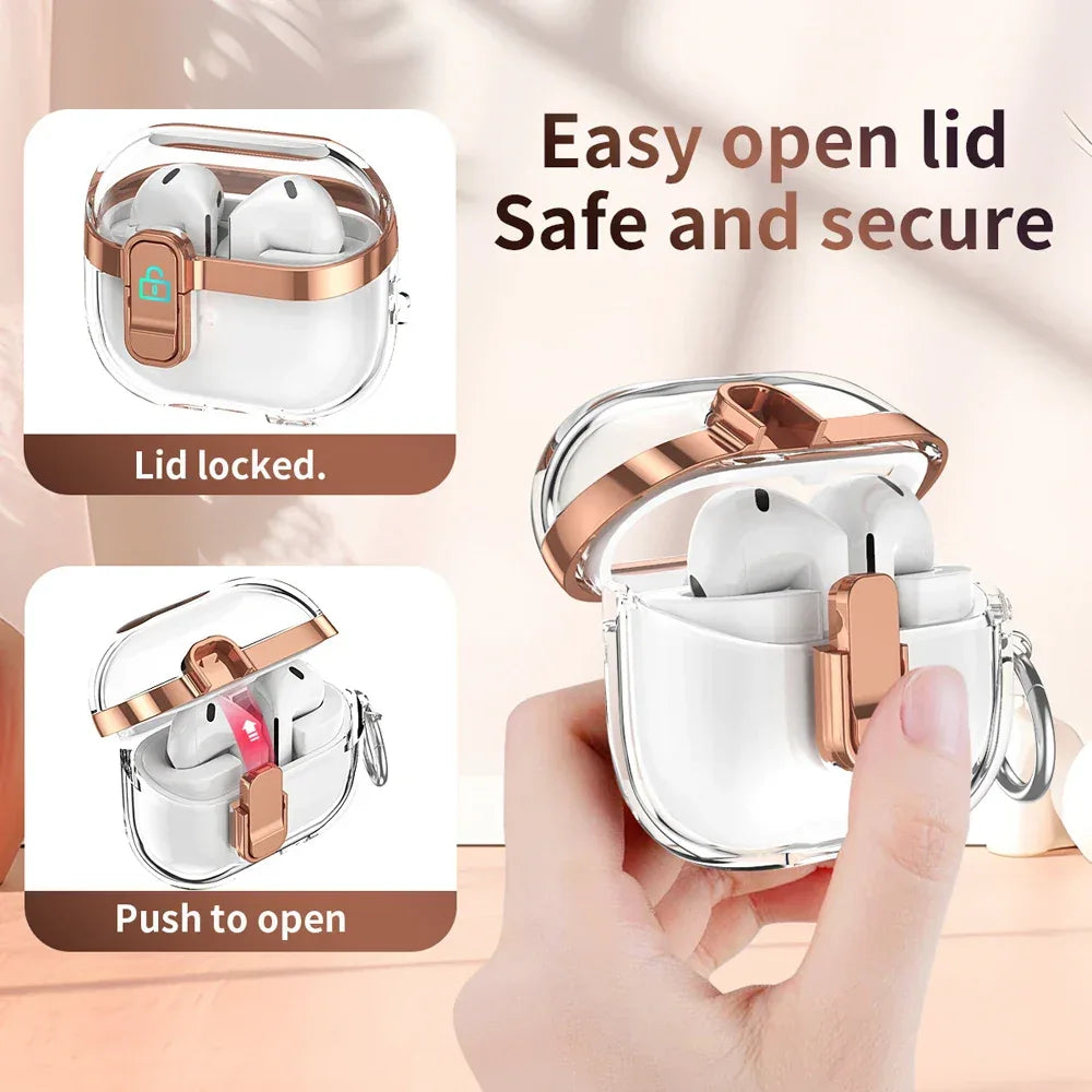 Transparent Secure Lock Earphone Cover For Samsung Galaxy Buds 3 / Buds 3 Pro Case Shockproof With Keychain Cleaning Accessories