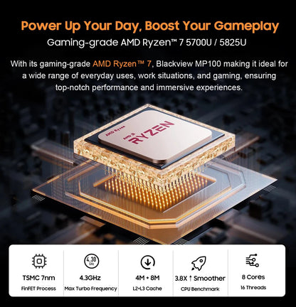【Brand+】Blackview MP100 NEW Mini PC AMD R7 5700U/5825U  Windows 11 8-Core 16-thread 16GB DDR4 512GB/1TB SSD WiFi 6 Mini