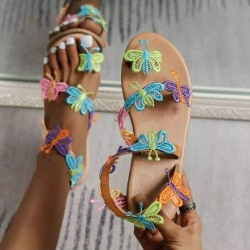 Summer New Women Sandals Flower Flat Sandals Bohemian Lightweight Sandals Outdoor Open Toe Sandal Plus Size Holiday Beach Shoes