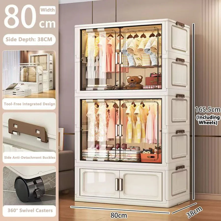 Multi-Functional Folding Storage Cabinet with Doors White/Black/Gray for Home Office Kitchen Bathroom Organizer