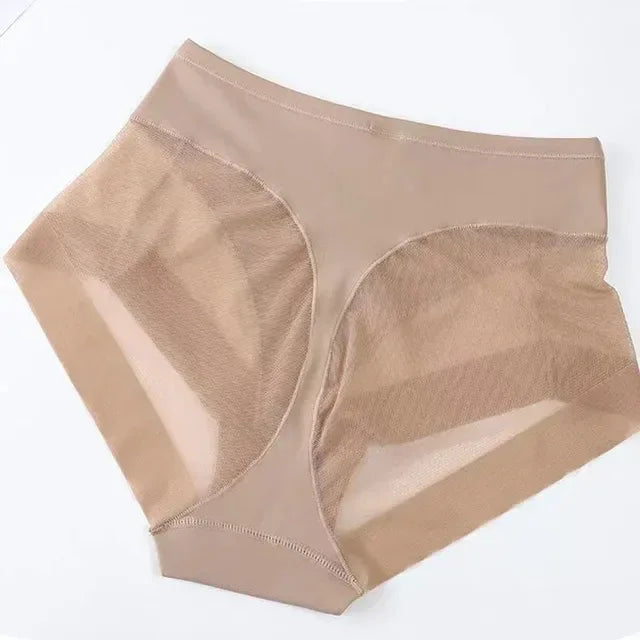 Ice Silk Women Underwear Panties Transparent Mesh Gauze Corset Waist Slimming Black Briefs Female Trainer Shaping Underpants2024