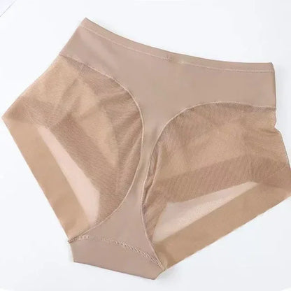 Ice Silk Women Underwear Panties Transparent Mesh Gauze Corset Waist Slimming Black Briefs Female Trainer Shaping Underpants2024