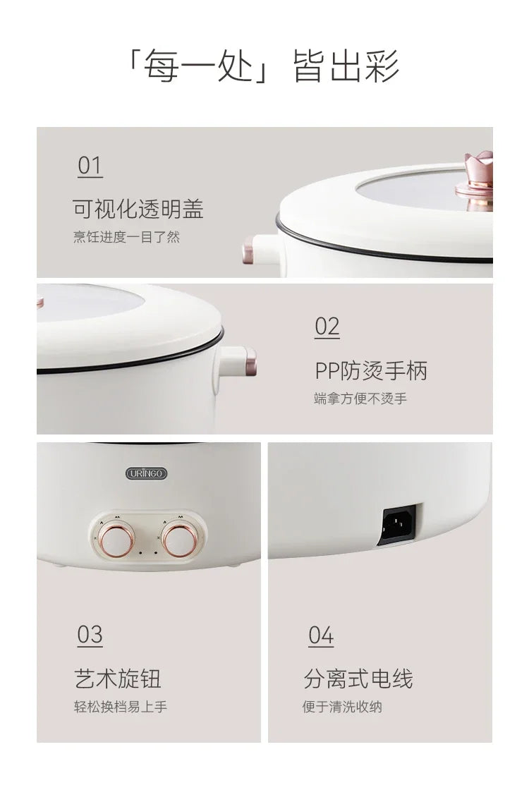 Mandarin duck electric hot pot four-square box multi-functional household 6L large-capacity electric cooking pot new model