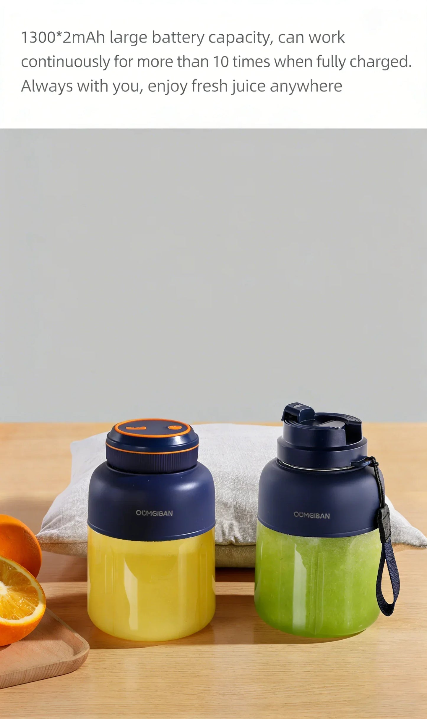 1300ML USB Rechargeable Portable Juicer, 46 Blades Fresh Fruit Mixer, Multifunctional Ice Crusher Smoothie Blender for Home