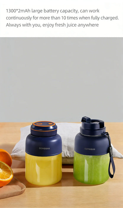 1300ML USB Rechargeable Portable Juicer, 46 Blades Fresh Fruit Mixer, Multifunctional Ice Crusher Smoothie Blender for Home