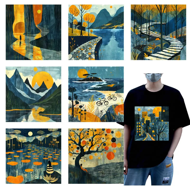 Autumn scenery Heat Transfer Stickers For Clothing Shoes Heat Transfer Stickers Or Clothing Hoodies DIYT Shirt Jacket Patches