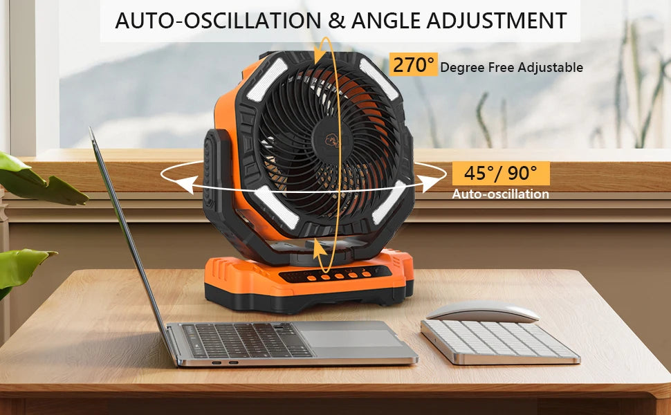 2026 Portable Wireless Fan 40000mAh Camping Fan Rechargeable Table Fan Travel Tent Fan Air Circulator Tents Outdoor Electric Fan