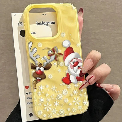Christmas Reindeer and Santa Claus Folds Texture Phone Case For iPhone 17 Air 11 12 13 14 15 16 Pro Max Plus Silicone Soft Cover