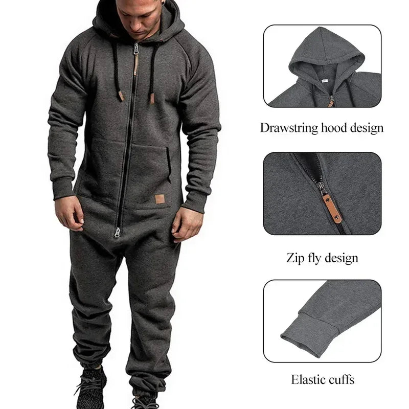 New Custom Design Jumpsuit Pajamas Long-sleeved sports pants solid color splicing casual sweater men's zipper hoodie